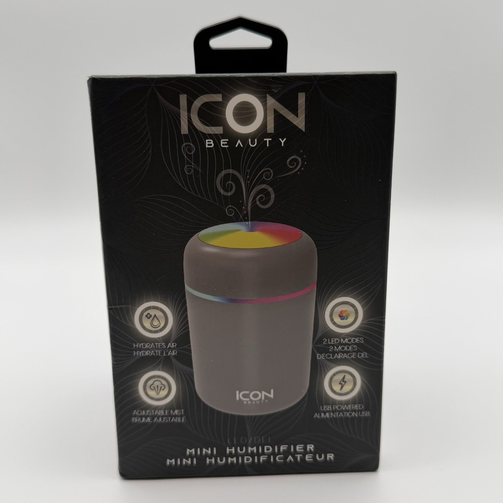 ICON Beauty LED Mini Humidifier‎ USB Powered 2 LED Modes Gray NIB